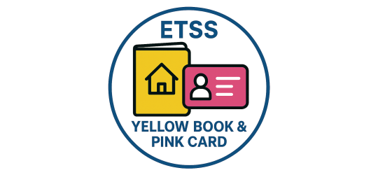 FOLLETO AMARILLO y TARJETA DE IDENTIDAD ROSA